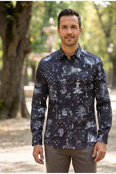 Chordi Men's Long Sleeve Printed Cotton Premium Shirt