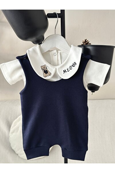 Mama Miel Baby 100% Cotton Combed Cotton Salopet and Cat Embroidered Bodysuit...