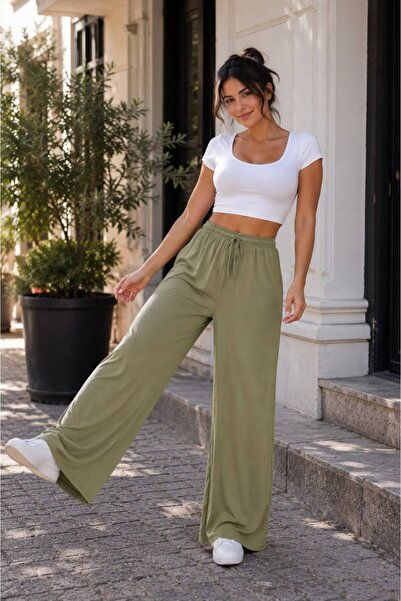THEBEK Woven Viscose Pants with Wide Legs