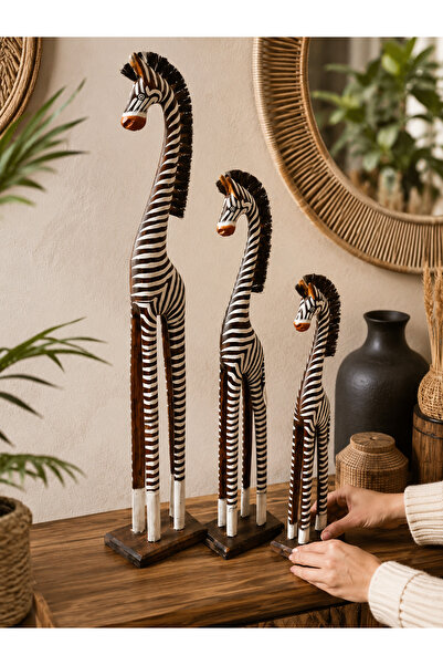 Kuzey Tacı El Oyması Zebra Figürlü Ahşap Dekoratif Heykel Otantik Salon ve Ze...