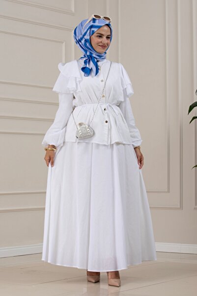Sevitli Layered Detailed Minel Skirt Set-White