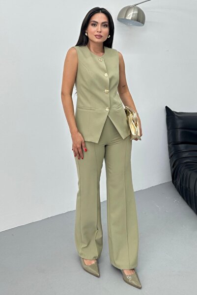 msm fashion Γυναικείο διπλό κοστούμι με κομψό κουμπί με λεπτομέρεια με λαιμόκ...