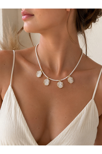 Vinlora Design Seashell Figured Pearl Necklace – Handmade Summer Necklace
