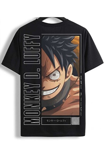 classy moda Tricou unisex negru supradimensionat cu ilustrație anime imprimat...