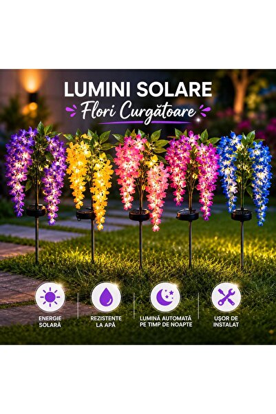 OEM Set 2 x Lampi Solare LED cu Flori Decorative, Panou Solar Integrat, Rezis...