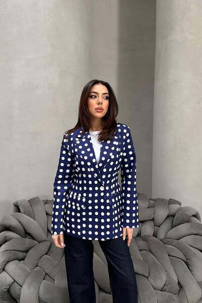 Clothes Fast Jachetă blazer pentru femei, albastru marin, cu buline, cu două ...