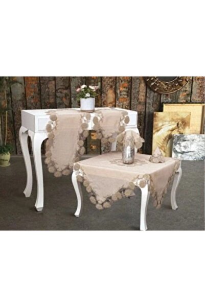 Ceki Home Living room set 5 pieces linen lace tablecloth runner set dowry flo...