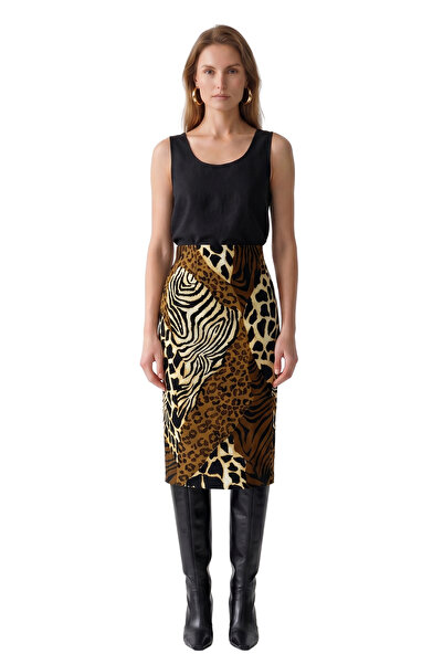 Roman Leopar Desenli Etek Kahve MDK16098_005