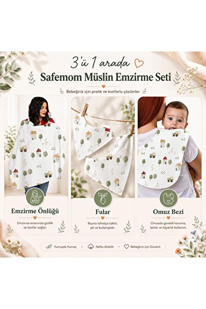 SafeMom - Müslin Yeni Doğan Emzirme Seti - Swan - Bej