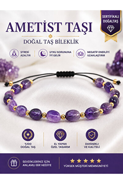 MAHBERAN STONE Ametist Doğal Taş Merdiven Kapama Naturel İnce Kesim Bileklik ...
