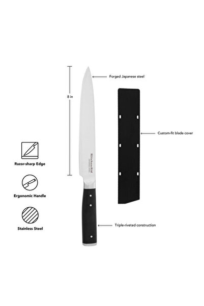 Kitchenaid 20cm Slicing Knife with Blade Cover – High-Carbon Japanese Steel Carving Knife for Meat, Poultry, Ham & Roasts