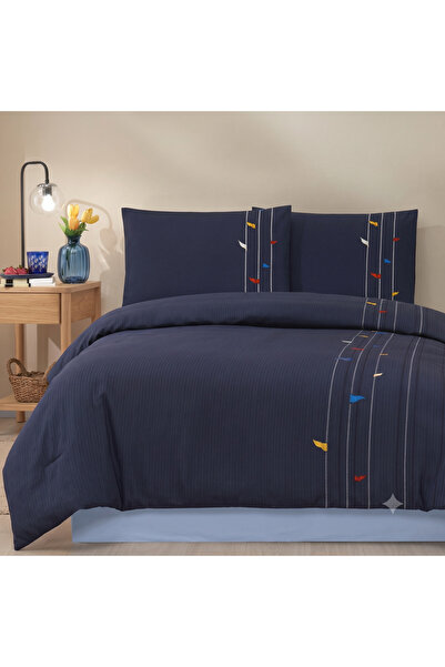 Özdilek Ranforce Single Duvet Cover Set Fore Shore Navy Blue