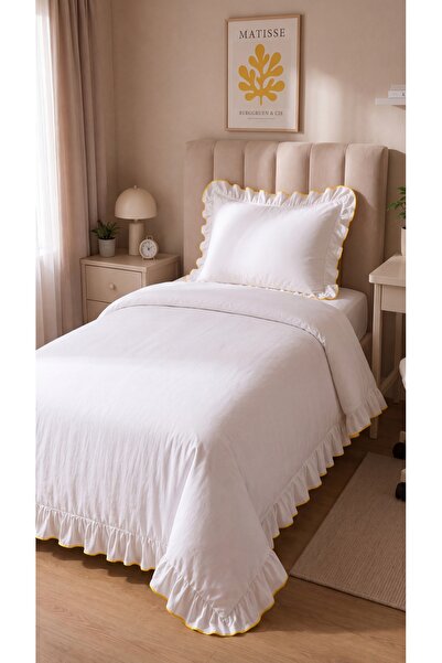 RH Rosehan 100% Cotton Overlocked Ruffled Single Duvet Cover Set with Elastic...