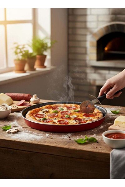 Trueval Non-Stick Aluminium Baking Pizza Pan Dish Red/Black 30cm