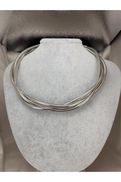 ZS Aksesuar Kadın Çok Katlı Yılan Zincir Kolye Altın Renk Minimal Choker Stat...