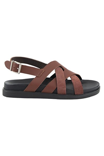 Pegia Leather Cross-Strapped Men's Sandals 215036 Tan