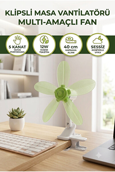 Enkado KV-05 Masaüstü Vantilatör Klipsli Fan 12W Taşınabilir Sessiz Masa Tipi...