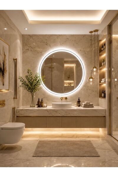 eagle mirror Zen Ring Dekoratif Yuvarlak LED’li Banyo Aynası Dokunmatik Sensö...