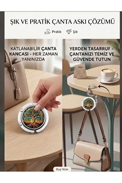 segyhome Taşınabilir Masa Kenarı Katlanır Çanta Askılığı - Desenli Çanta Tutu...
