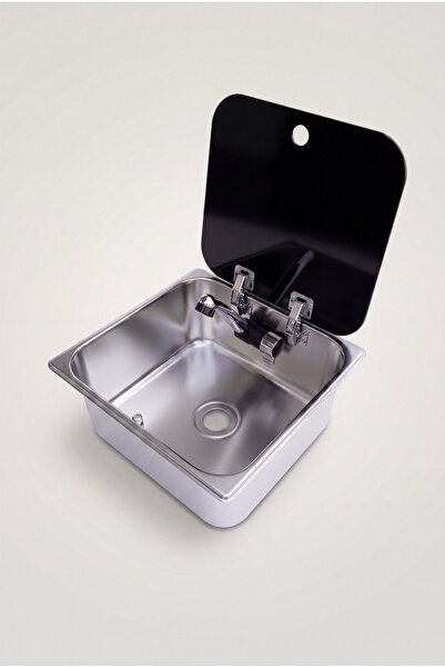 Lager Musluklu Cam Kapaklı Evye Lavabo - Switch'li Katlanır Musluk Karavan Te...