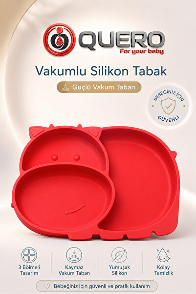 Quero Silicone Vacuum Divided Food Plate, Baby Food Plate, Vacuum Baby Kids F...