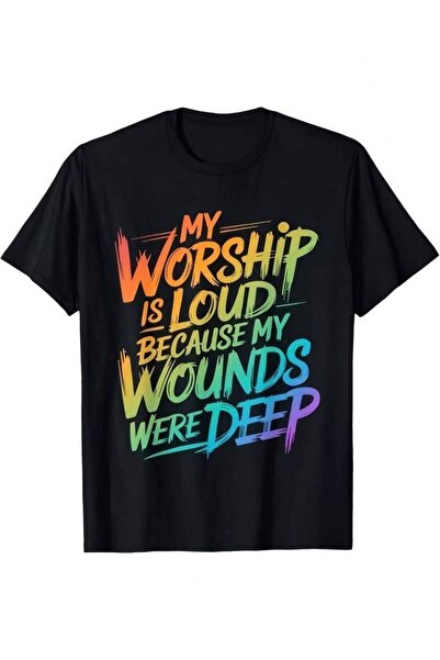 4Car هودي بطباعة "Worship Is Loud Because My Wounds Were Deep" مريح، قميص بطب...