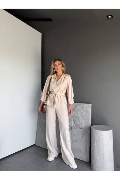 MADAME MELEK Premium Quality Belt Detailed Comfortable Cut Shirt and Trousers...