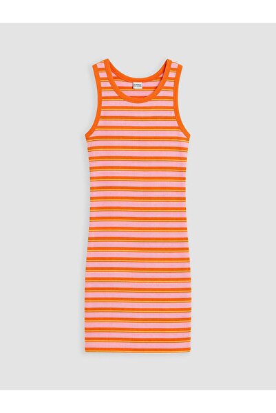 LC Waikiki Lcw Kids Pink Striped Ribbed Girls' Dress