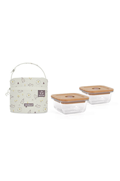 Miniland Recipiente de sticlă pătrate 2x210 ml cu pungă izotermă Chick