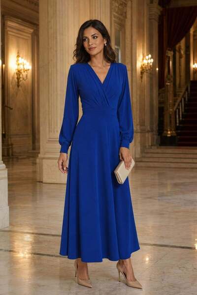 Mossta Double-Breasted Collar, Corset Waist, Long Crepe Dress - Saks