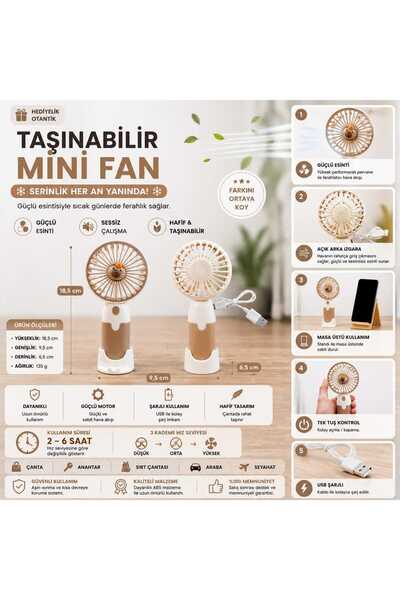 Otantik Hediyelik Taşınabilir Şarjlı El Ve Masa Üstü Mini Fan Vantilatör - Aç...