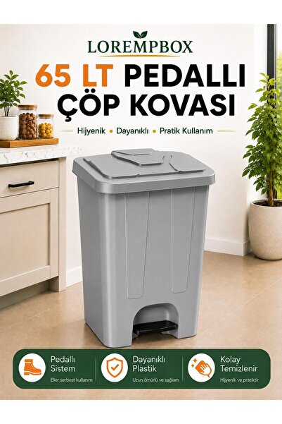 LOREMPBOX 65 LT Pedallı Çöp Kovası |Ev, Ofis, Mutfak, Bahçe ve İşyeri Kullanı...