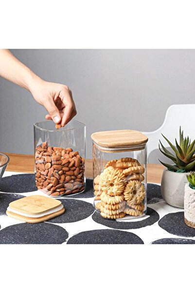 1Chase Square Glass Storage Jar with Air tight Bamboo Lid 1100 ML (37 OZ) Set...