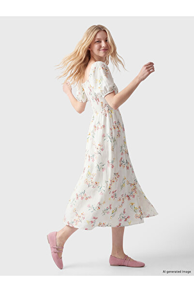 LC Waikiki Original Floral Gathered Linen Blend Dress