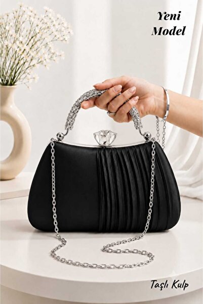 Famels Pilseli Satin Stone Handle Evening Dress Bag Handbag/Silver Evening Dr...