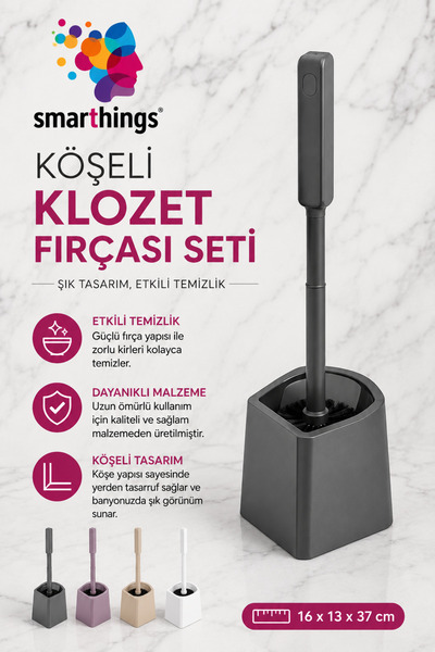 Köşeli Silikon Klozet Fırçası ve Fırçalık Seti – Hijyenik Modern Banyo Tuvalet Temizlik Fırçası