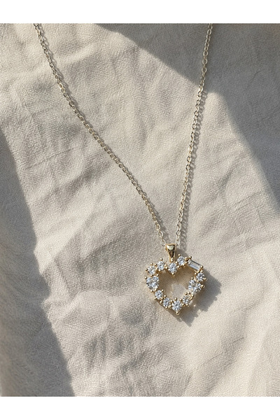 TAKIPORT Gold Color Zircon and Baguette Stone Heart Figured Women's Necklace