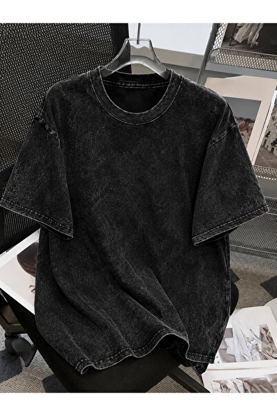 HOFFNUNG Unisex Oversize Vintage Washed Street Style Μόδα του δρόμου Βαμβακερ...