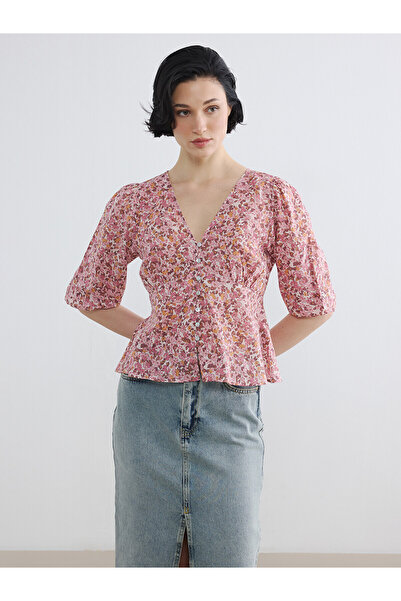 LC Waikiki Original V-Neck Floral Balloon Sleeve Blouse