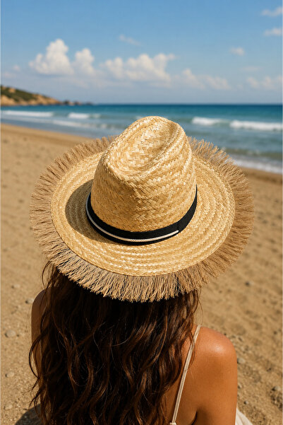 AKTEZ-EL Women's Natural Straw Tassel Hat Cowboy Model
