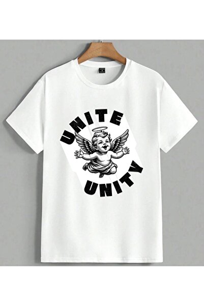 ELFERA Μπλουζάκι Smite Unit Melek Baski Vintage με στάμπα Unisex Oversize Λευκό