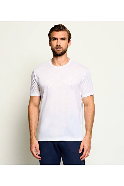 PAUL&SHARK Men's Regular Fit Round Neck Logo Embossed Cotton Short Sleeve Whi...
