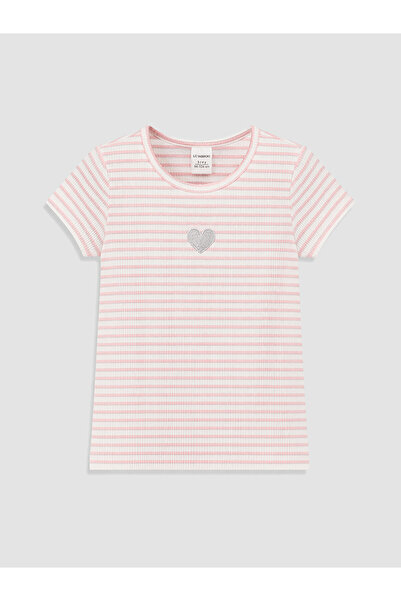 LC Waikiki Original Oval Collar Striped Girls' T-Shirt