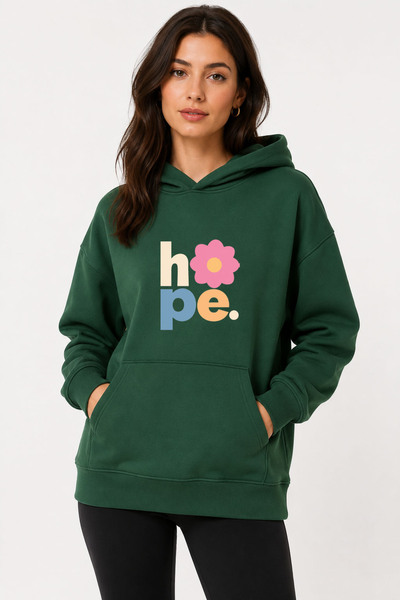 herkesemoda Hope Floral Printed Hooded 2 Thread Threaded Sweatshirt