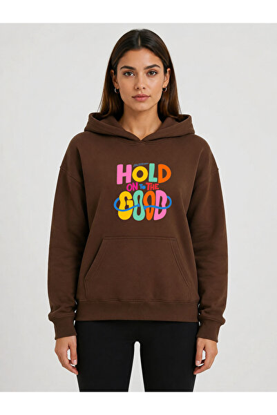 herkesemoda Hold Good Printed Hooded 2 Thread Raster Sweatshirt