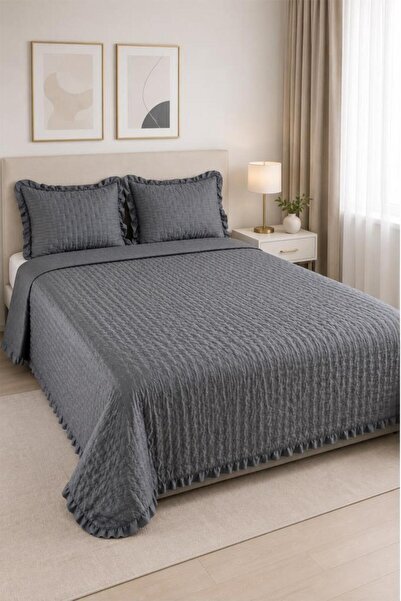 Çeyiz Diyarı Maja Double Sided Fiber Filled Double Bedspread 240X260 cm Anthr...