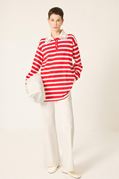 Touché Privé Lace Collar Striped Thin Sweatshirt
