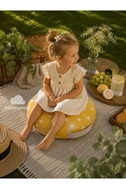 Fifty Home Yuvarlak Piknik Minderi & Piknik yastığı & Puf 37x14 cm | Çıkarıla...