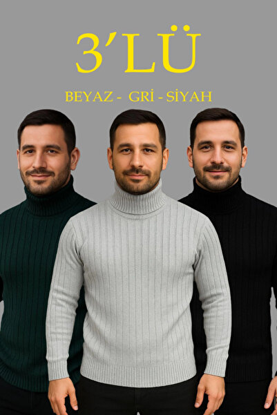 Simala Men's Corded Fabric Knitwear Sweater Set of 3, Gray Khaki Black Regula...