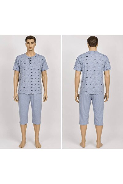 GülayŞe Erkek Pamuklu Desenli Üç Düğmeli Kapri Pijama